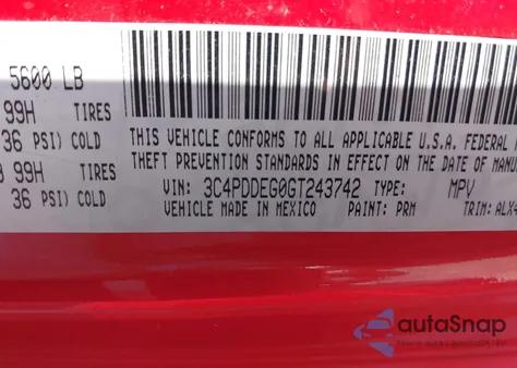 2016 Dodge Journey R/T из США, поврежденный, VIN 3C4PDDEG0GT243742